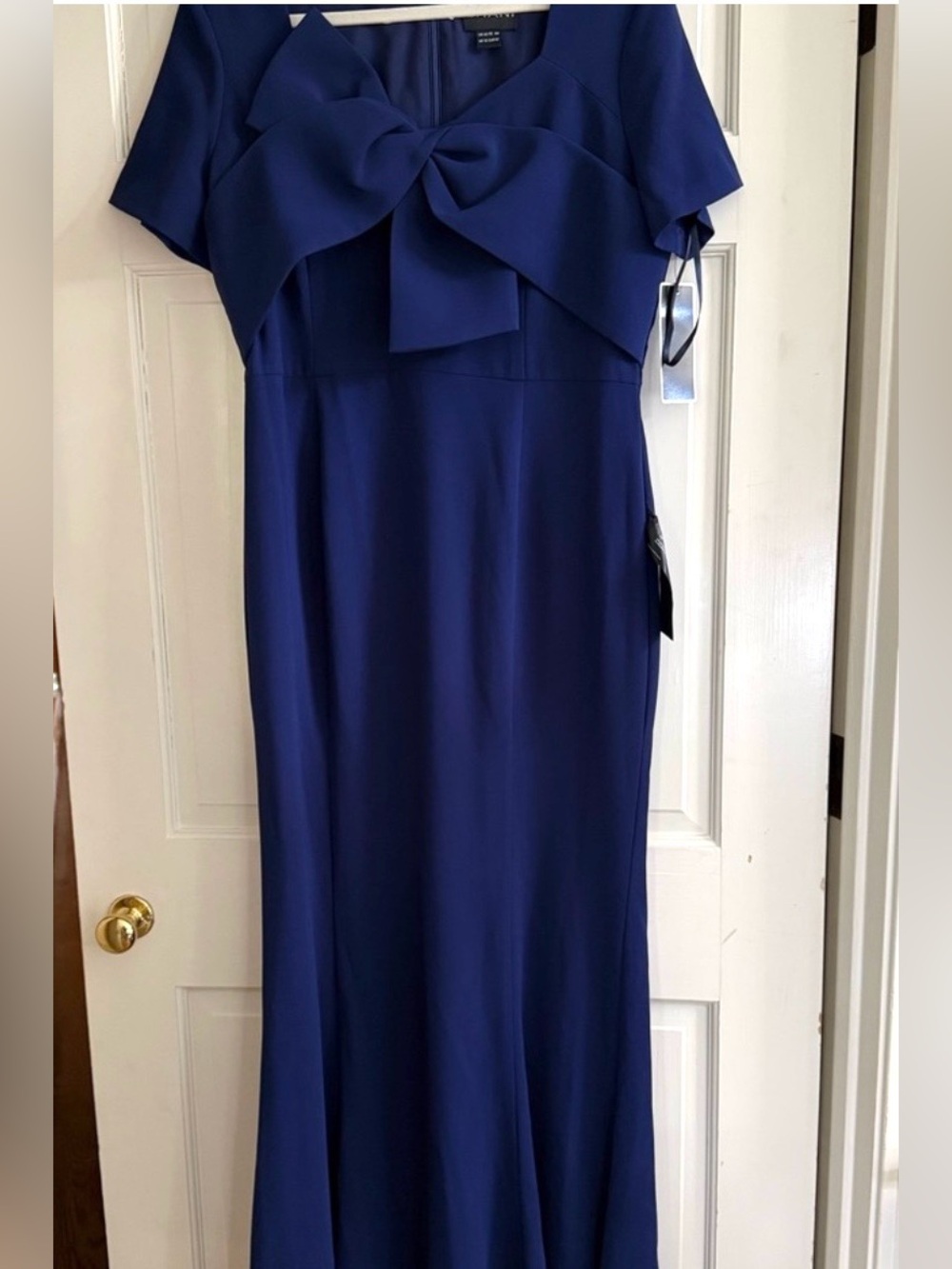 NWT Shani Blue Maxi Formal Gown Bow Front Evening Gala Wedding Size 12